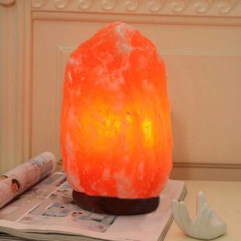 Lámpara de sal del Himalaya de aproximadamente 11 cm - Lámpara de noche de piedra natural con base de madera clásica (1/2)