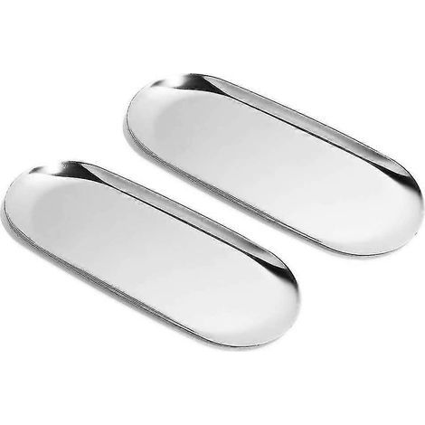Ensemble de 2 plateaux ovales en acier inoxydable argenté pour ranger serviettes, thé et fruits. (1/5)