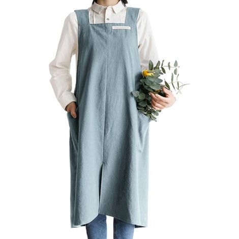 Coton Lin Tabliers Couleur Unie Style japonais Halter Bandage Croisé Tablier avec Poche Rétro Littérature De l'art Fleuriste Vêtements pour Femmes  Cuisine Grande Taille