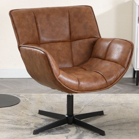 Wahson Loungesessel 360°Drehbar aus PU, Modern Drehsessel mit Metallbeinen für Wohnzimmer Schlafzimmer, Braun (1/5)