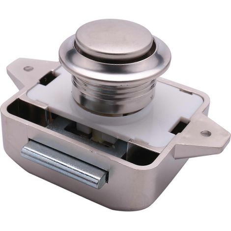 Lot de 5 boutons de verrouillage sans clé à bouton-poussoir en nickel perlé, trou de 26 mm, pour armoire de caravane ou de cabine. (1/5)