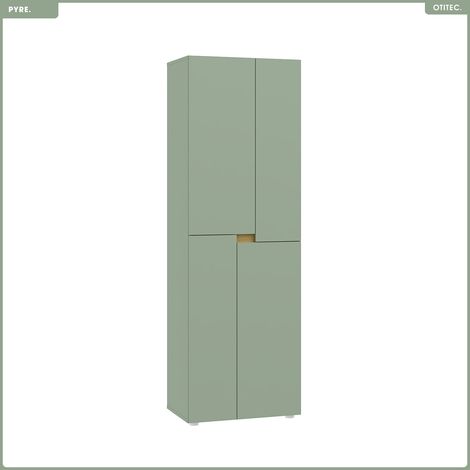 Otitec – Armoire minimaliste H.184 x L.60 x P.42 cm – Bois et ABS – Système push-to-open – Finition mate Aloe/Gris vert (1/3)