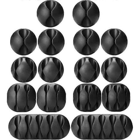 Lot de 16 attaches-câbles autocollantes noires, gestion parfaite des câbles pour une organisation optimale - Maison, Bureau (C) (1/4)