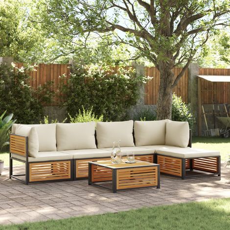 Salon de jardin avec coussins 6 pcs bois d'acacia solide (1/5)