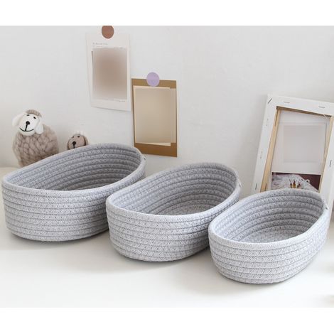 Petit panier de rangement ovale tressé en corde de coton