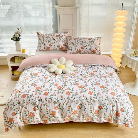 Housse De Couette - 220x240 Cm - Imprimé Fleurs D'oranger - Microfibre - Ensemble 3 Pièces - Pour Enfants