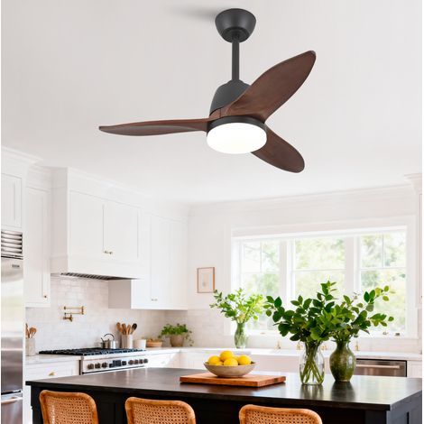 Deckenventilator 91.4x91.4x35 cm Schwarz/Dunkelnuss Massivholz mit LED, dimmbar, DC-Motor, reversibel (1/5)
