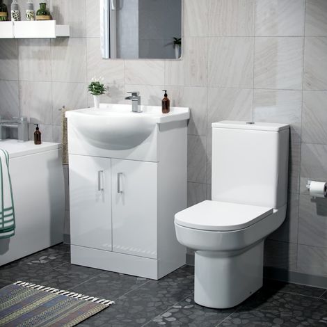 Dyon 550mm Floorstanding Vanity Basin Unit & Close Coupled Toilet White (1/5)