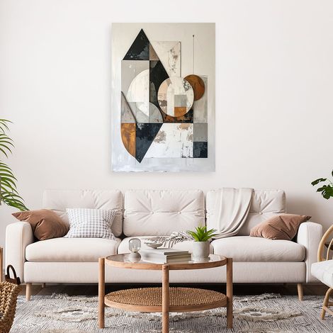 Wandbild Geometrische Abstraktion in Weiß Grau Beige und Gold 40x60 (1/4)