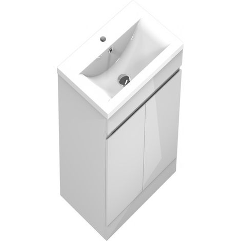 Floor Standing Bathroom Vanity Unit with Ceramic Basins , Storage Cabinets Flat Pack - 500mm Gloss White (1/5)