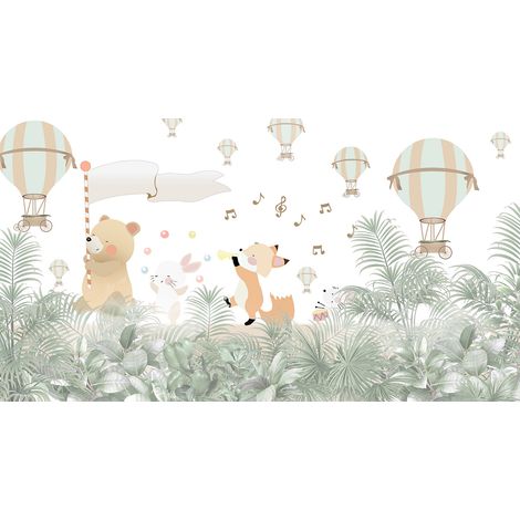 Papier peint panoramique Enfants - Animaux Montgolfières - 130 cm x 71 cm (1/2)