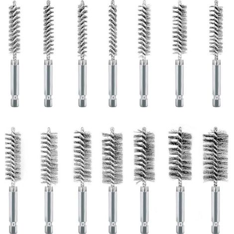 14Pcs Brosses Métalliques pour Visseuse, Acier Inoxydable Brosses Métallique a Main Cylindriques, Jeu de Brosse de Trou pour Perceuse Meuleuse et Outils Rotatifs (1/5)
