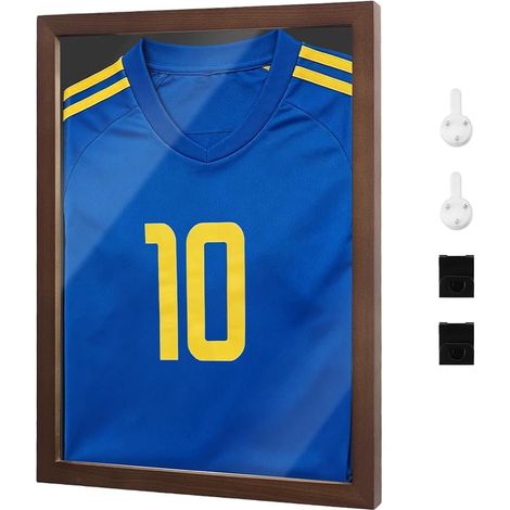 Cadre D'Affichage pour T Shirts Cadre en Bois Couleur Café de 43.5x33.4x2cm Fenêtre en Acrylique Transparent Idéal pour Décorer Maillots de Football de Basketball Ou D'Autres Souvenirs Sportifs (1/5)