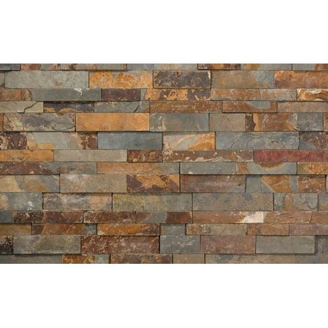 Plaquette de parement en ardoise multicolore 15x55-60x1-2 cm – Format en Z – Surface 1 m² – Pour espaces intérieurs - 15x55-60x1-2cm