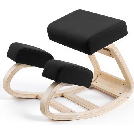 VEVOR Sedia Ergonomica a Ginocchio Cuscino in Schiuma Carico max 120 kg, Sgabello Ergonomico Inginocchiato Struttura in Legno per Sollievo Collo Schiena Lavoro Lettura Meditazione Casa Ufficio, Nero