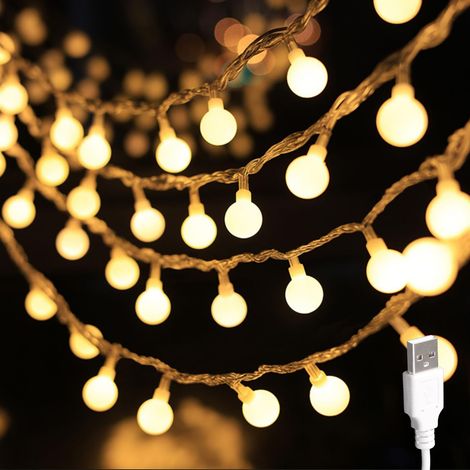 Guirlande lumineuse USB pour intérieur - 6 m - 40 LED boules - Blanc chaud - Guirlande lumineuse d'extérieur et d'intérieur - Guirlande lumineuse globe LED extérieur - Idéale pour chambre d'enfant (1/5)