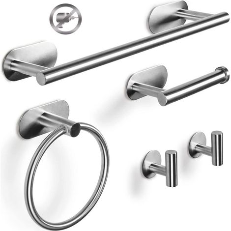 Porte-Serviettes - Ensemble 5 Pièces Acier Inoxydable - Sans Perçage Auto-Adhésif - Pour Cuisine Salle De Bain Chambre - 1 Set (1/5)