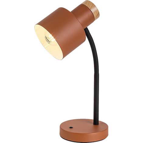 Lampe de bureau minimaliste Pastro noire et orange, métal et bois, E27 20W, Rabalux (1/5)