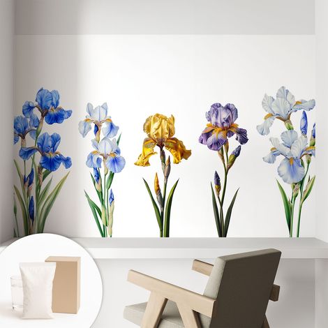 Papier peint intissé mural avec imprimé motifs décoratifs - style contemporain - Colle incluse gratuite Fleurs d'iris 104x70 cm (1/5)