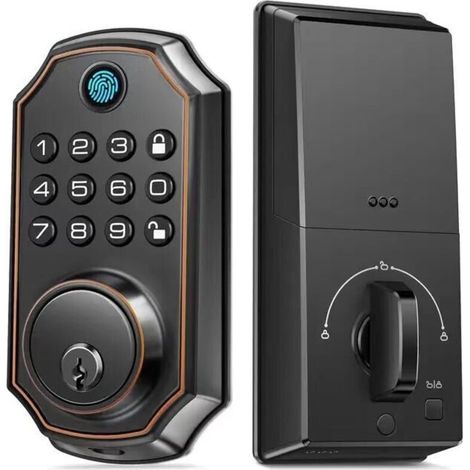 Serrure de porte intelligente, combinaison anti-espionnage 100 codes, verrouillage sans clé, verrouillage/déverrouillage automatique, installation facile, alarme de batterie faible noire, anti-espionn (1/5)