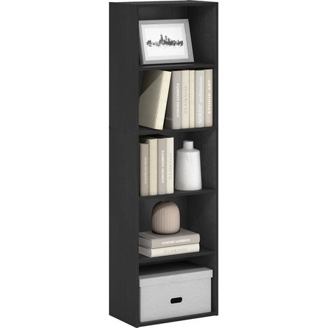 Bibliothèque Étagère de rangement 5 niveaux, Bois Noir, 5-Tier (1/5)