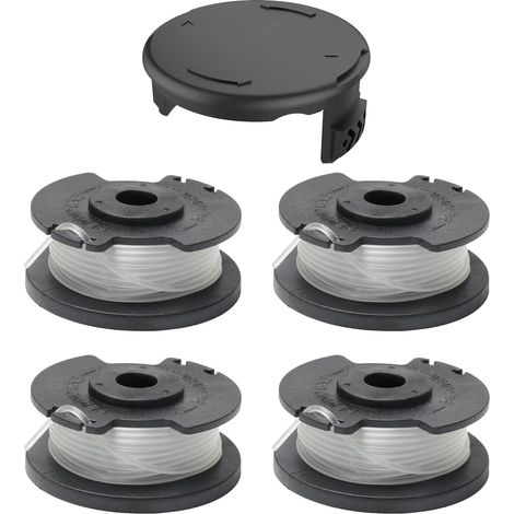 Lot de 4 Bobines de Fil de Rechange pour Coupe-herbe GE-CT 18/28 Li, Bobine de Fil de Rechange en Nylon pour Coupe-herbe Sans Fil GE-CT 18/28 Li TC, + 1 Couvercle de Bobine TLE-03-1 (1/5)