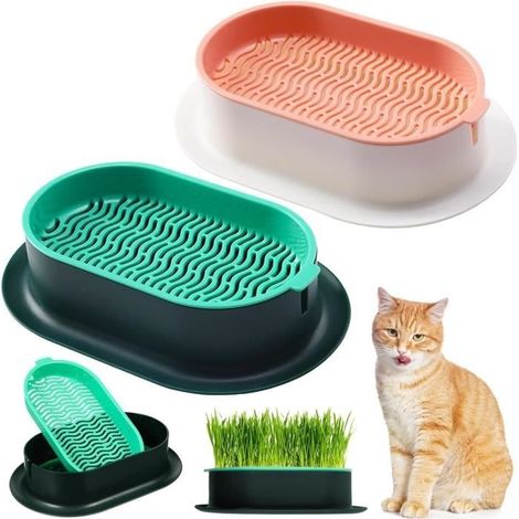 2pcs Herbe à Chat Boîte en Plastique, Herbe à Chat Bac, Germoir d'herbe à Chat, Planteur d'herbe À Chat Hydroponique sans Sol (1/4)