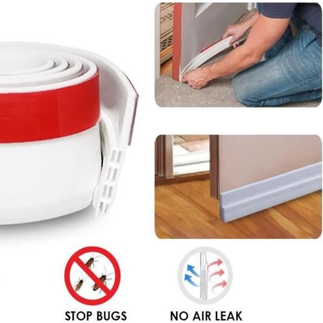 Bas de Porte Adhésif 200cm x5cm Souple Silicone Isolant Phonique Thermique Blanc Bande d'étanchéité Anti Bruit Poussière Stop (1/4)