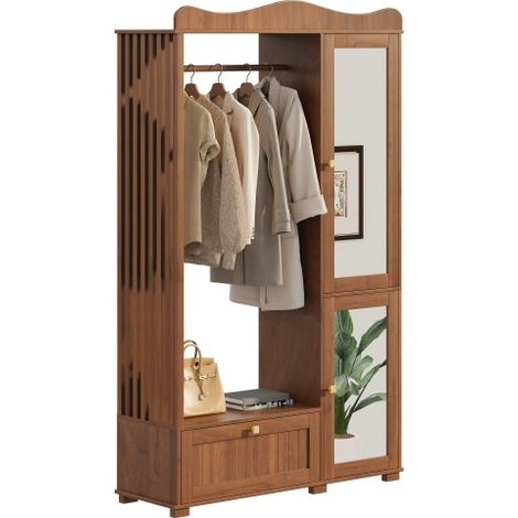 Armoire-vestiaire avec miroir et penderie ouverte – Meuble d'entrée compact, rangement pratique avec tiroir et 2 portes, idéal pour la chambre et le couloir.