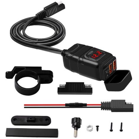 Chargeur Usb de Moto ÉTanche, Prise de Chargeur de Voiture Double USB/QC3.0, Prise USB Moto Etanche Charge Rapide avec Interrupteur et Voltmètre LED (1/5)