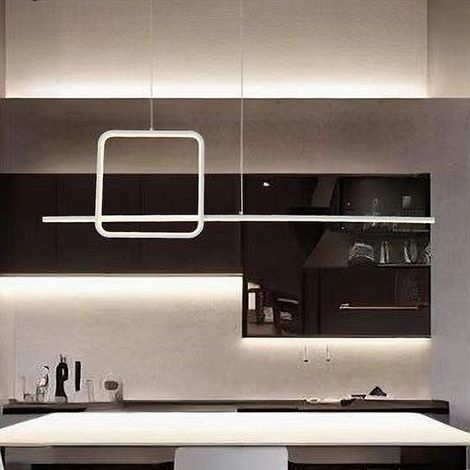 TrAdE Shop Traesio - Lampadario A Sospensione Led 48w Design Quadrato Linea Moderno Bianco Ip20 Lampada 01172 - (1/5)