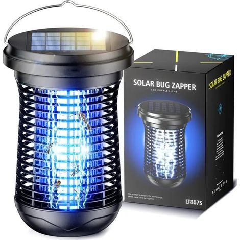 Lampe Anti Moustique Solaire Extrieur Jardin 3000V UV Tueur d'Insectes lectrique tanche Anti Insectes Rpulsif Efficace (1/4)