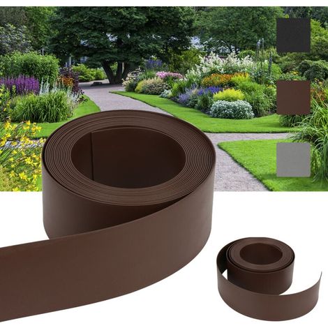 ALOVZE Garteneinfassung, flexible Rasenkante, Hartplastik, Beeteinfassung, Mähkante, Gartenarbeit, 10 m x 14 cm x 2 mm, Braun (1/4)