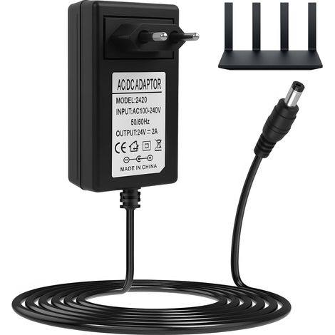 Alimentation 24V 2A DC, Adaptateur d'alimentation Convertisseur AC 100V-240V à DC 24V 2A, Connecteur Jack 5.5 X 2.5mm DC, Adaptateur Secteur Universel pour LED, Ordinateurs