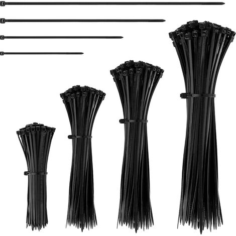 200 pièces collier de serrage, nylon résistant 21kg, noir, 100/150/200/300mm, gestion câbles maison jardin garage