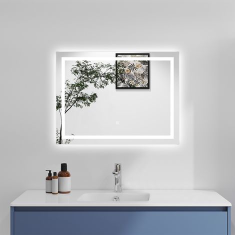 Acezanble 90x60cm Anti-fog Bathroom LED mirror with Cold White Light, Horizontal or Vertical, Memory Function