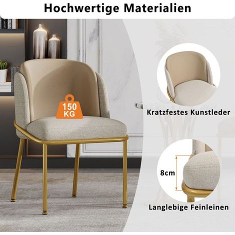 Chaise moderne - Lot de 2 - Beige et Khaki - 55x55x85 cm - PVC-Cuir synthétique - Pieds réglables (1/5)
