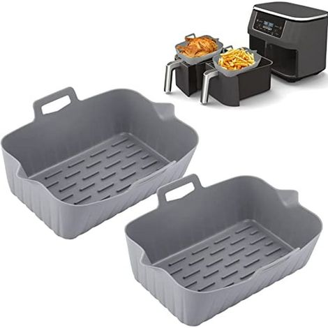 Lot de 2 Tapis Silicone pour Friteuse Rectangulaire, Accessoires Friteuse Air, Revêtement Réutilisable Gris, Cuisson Antiadhésive (1/5)
