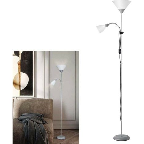 Piantana Lampada Da Terra 2 Porta Lampadina Attacco E27 Per Casa Ufficio Silver (1/3)