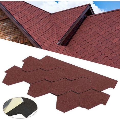 Bardeaux bitumés toiture – Shingle mosaïque – 3 m² – 21 pièces – Résistant aux intempéries – Rouge – Home Nature Wohnkonzept (1/5)