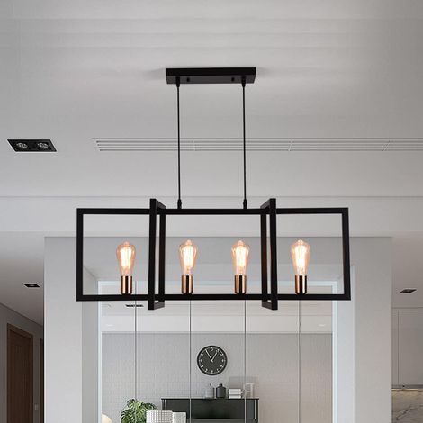 Ganeed Farmhouse Chandelier Matte Metal Modern Hanging Lamp Rustic Ceiling Light Black 4 Lights (1/5)