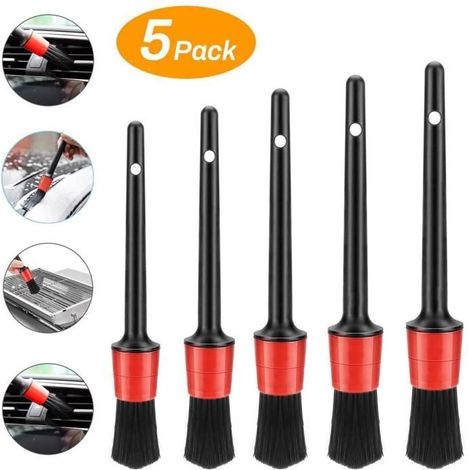 Brosse de detailing pour voiture - Set de 5 - Noir - PP + fibre - Pour intérieur et extérieur (1/4)