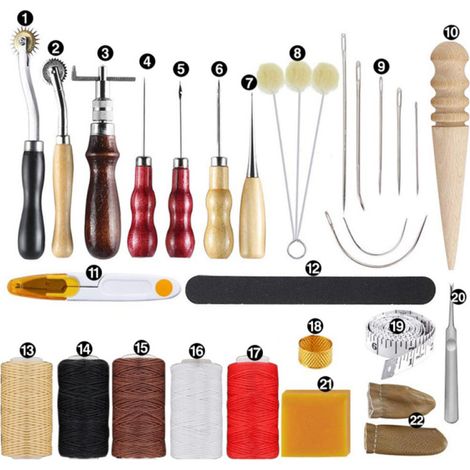Set di 30 utensili per la lavorazione della pelle, per scarpe, borse, cinture e cucito della pelle (1/5)