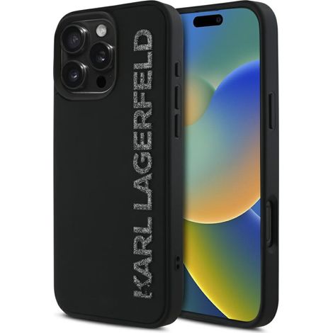 Cover per iPhone 16 Pro nera con glitter 3D di Karl Lagerfeld (1/5)