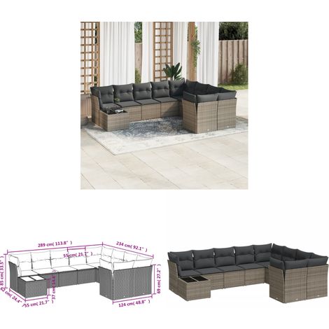 10-tlg. Garten-Sofagarnitur mit Kissen Grau Poly Rattan - Gartensortiment - Gartenmöbelset - Lounge Möbel - Outdoor Sofa - Rattan Gartenmöbel - Home & Living (1/3)