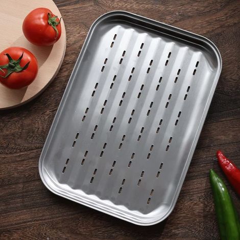 Plateaux grillagés ou plats de cuisson pour barbecue en acier inoxydable, mesurant tous 13,6 x 9,65 pouces compatibles lave-vaisselle. (1/5)