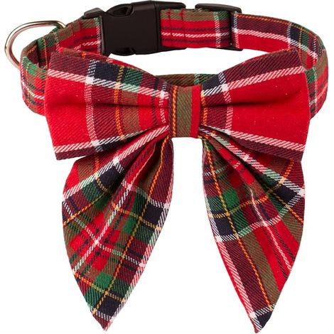 Collier de chien de Noël avec noeud papillon, coton réglable rouge vert tartan noeud papillon chien collier de Noël pour petit, moyen, grand chien PET (taille L, modèle de Noël) (1/5)