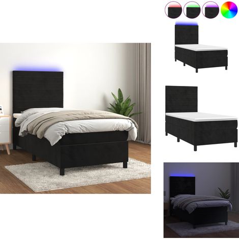 Boxspringbett mit Matratze & LED Schwarz 80x200 cm Samt - Boxspringbett - Samtbett - Doppelbett - Schlafsystem - LED Beleuchtung (1/5)