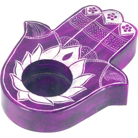 Porte Bougie en Stéatite - Main de fatma - Violet
