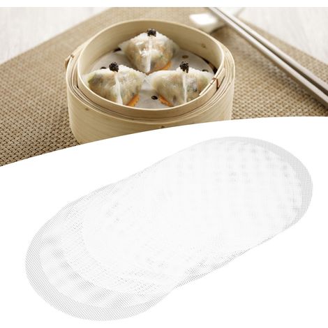 Lot de 10 tapis de cuisson vapeur en silicone, feuilles de silicone, toiles vapeur antiadhésives pour xiaolongbao (raviolis à la soupe) et mantou (petits pains vapeur), ronds, 30 cm. (1/5)